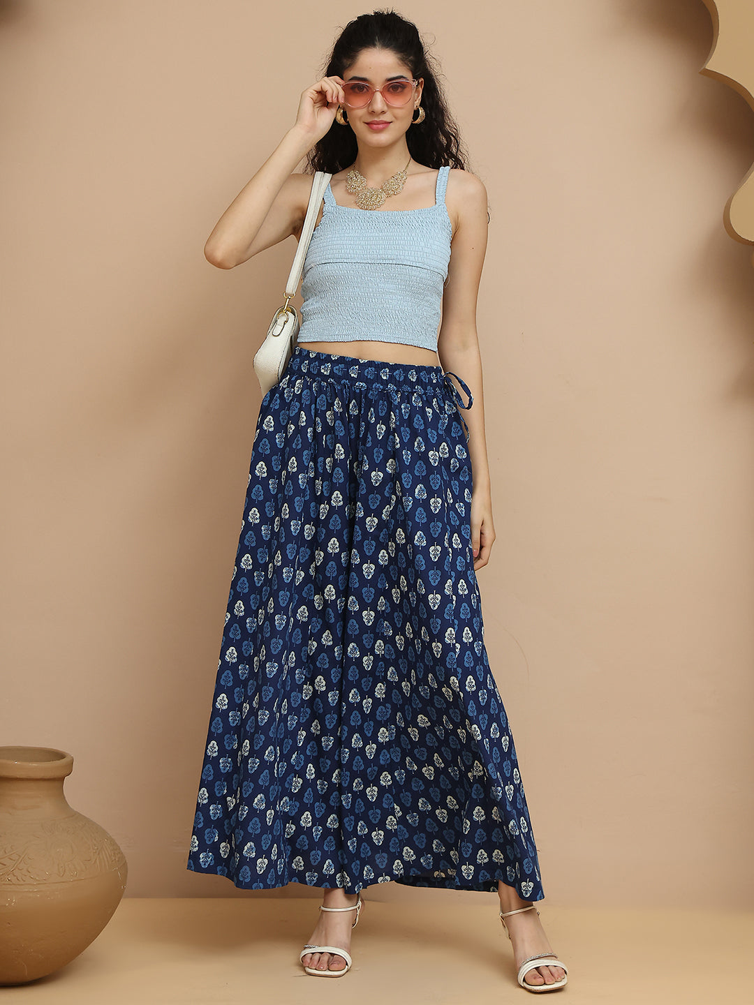 Patra Kali Indigo Cotton Palazzo