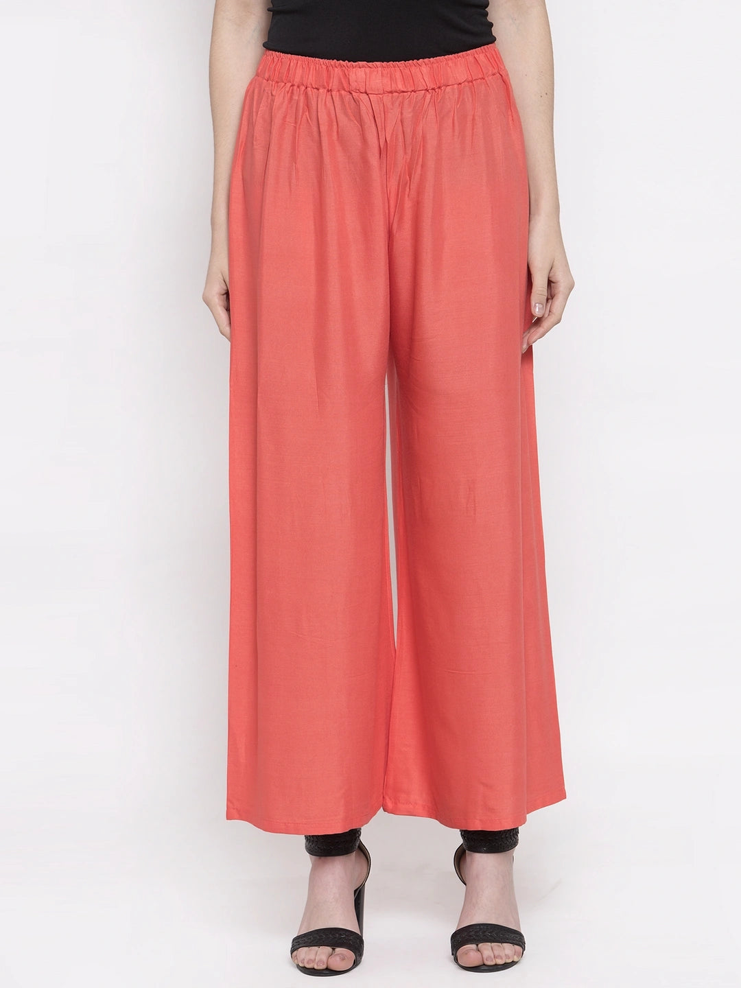 Peach Pink Solid Rayon Palazzo
