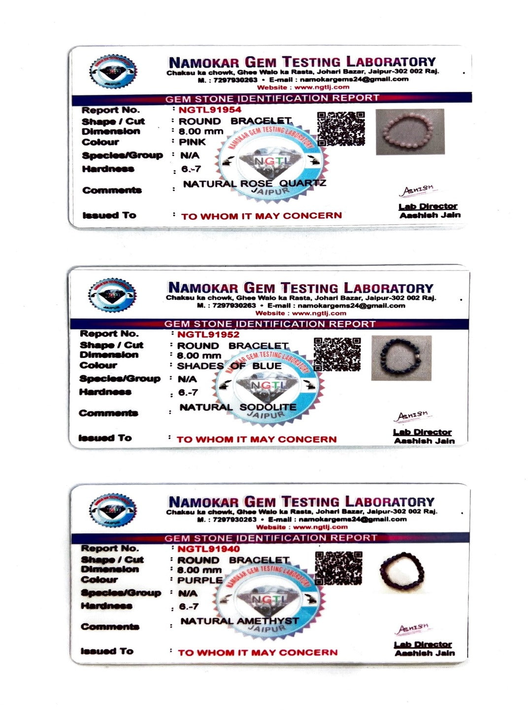 Combo Of Rose Quartz ,Amethyst And Sodolite Semi Precious Stone Bracelet