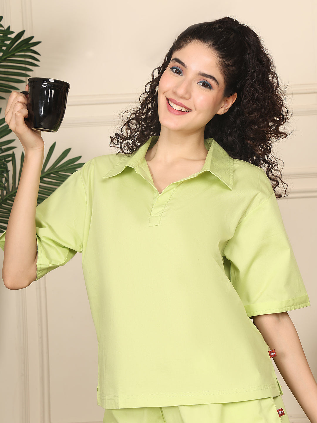 Lime Poplin Shorts Set