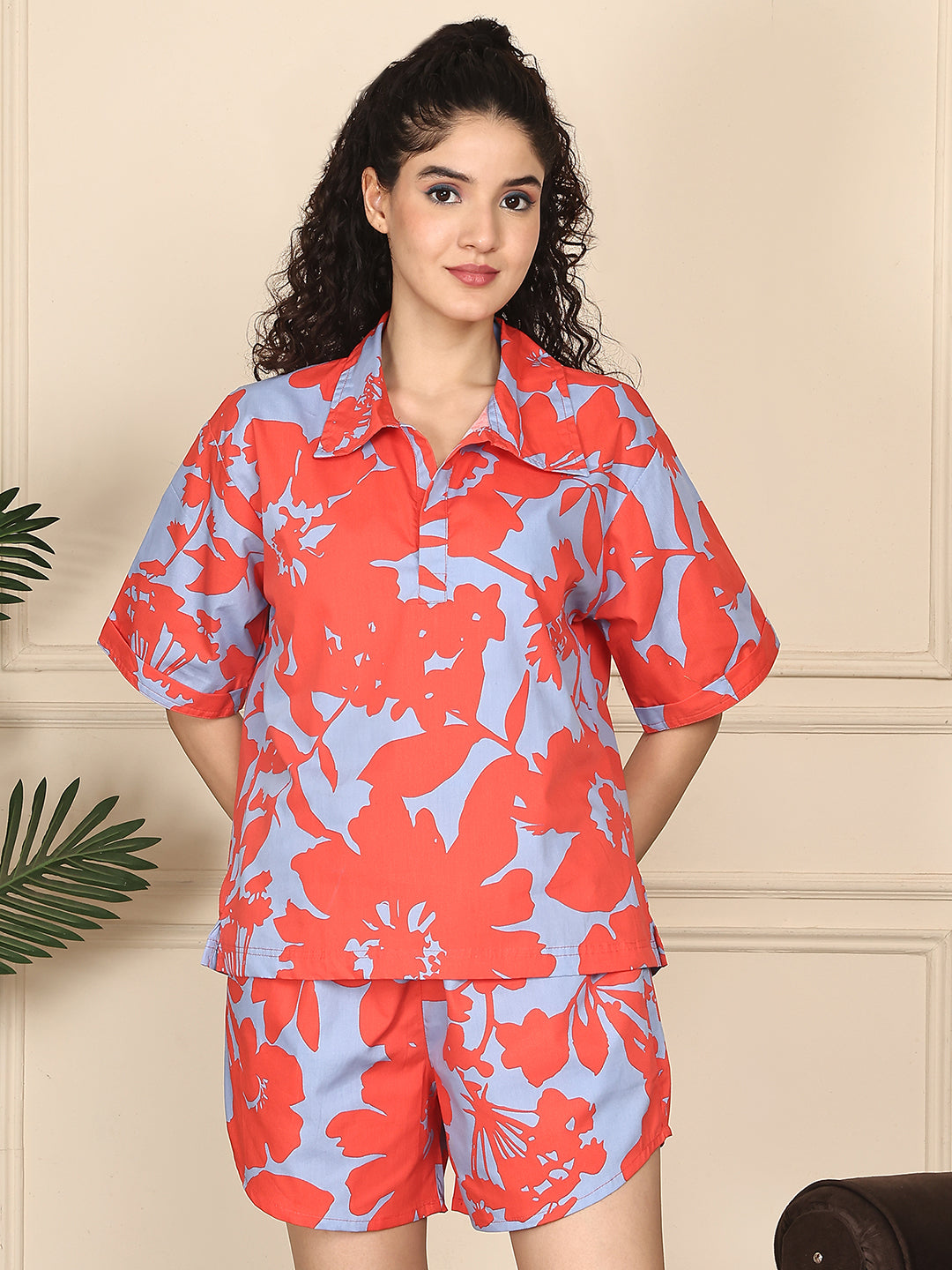 Hibiscus Bloom Poplin Shorts Set