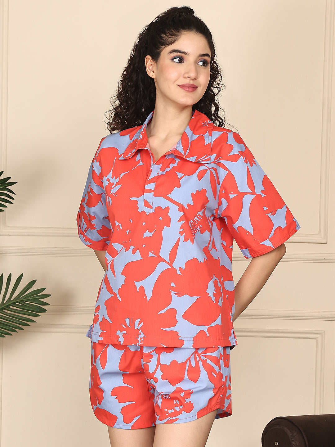 Hibiscus Bloom Poplin Shorts Set