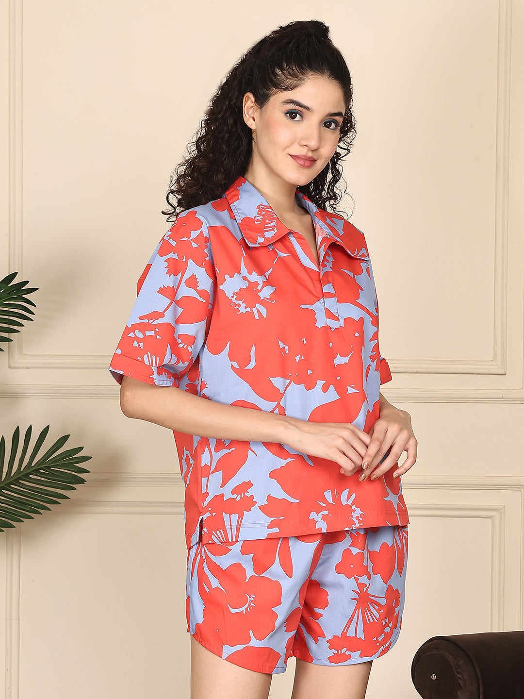 Hibiscus Bloom Poplin Shorts Set