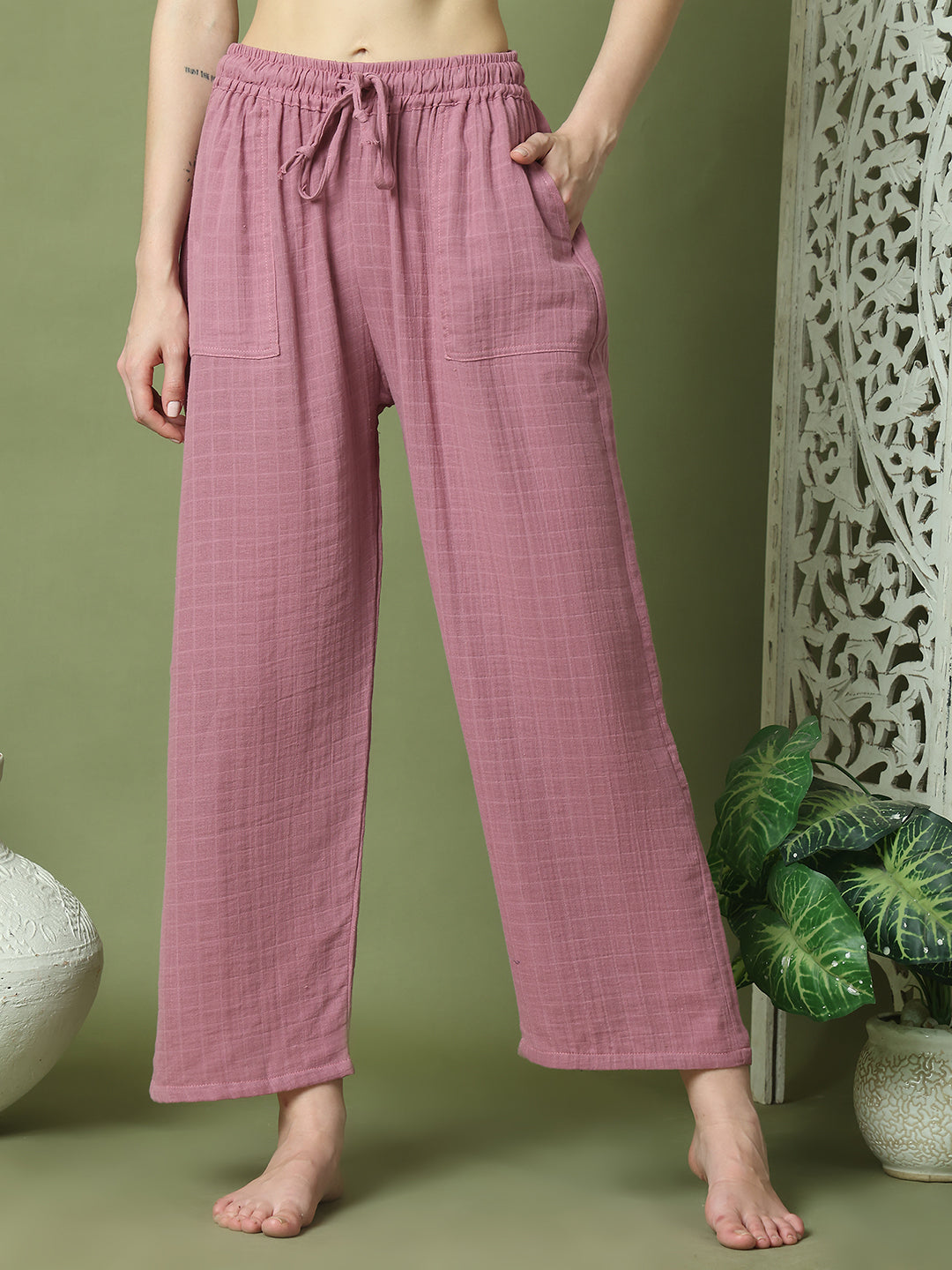 Wine Double Cloth Cotton Lounge Pant