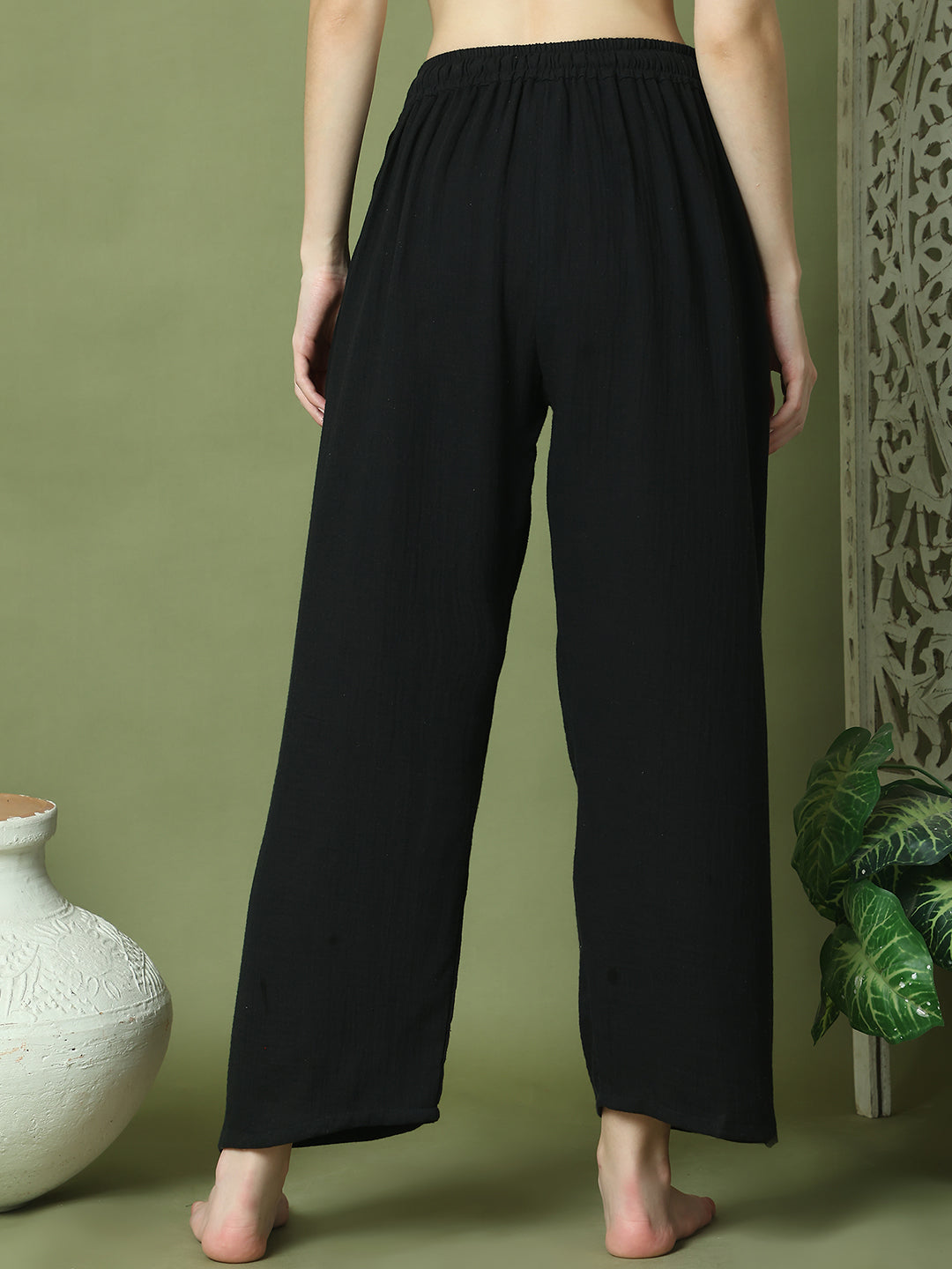 Black Double Cloth Cotton Lounge Pant