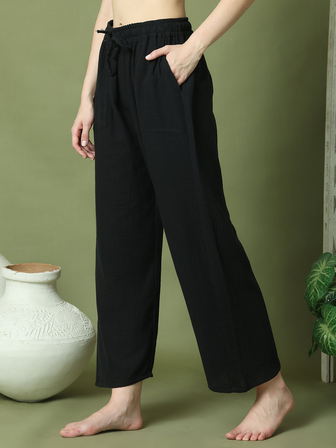 Black Double Cloth Cotton Lounge Pant