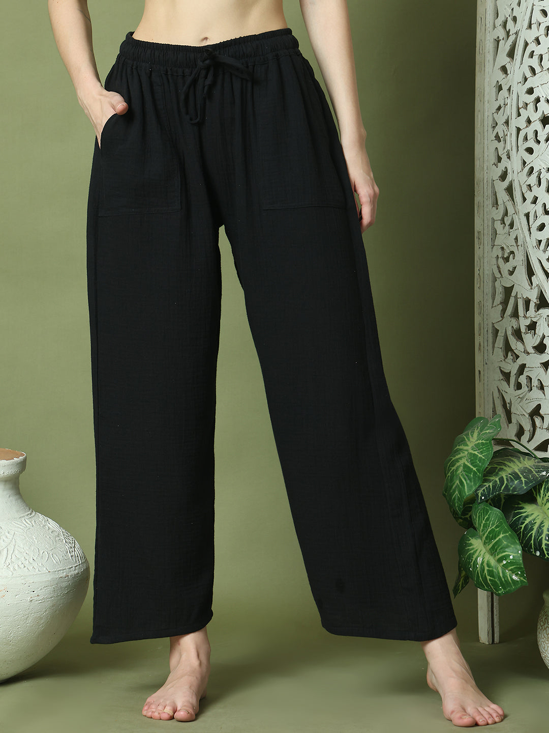 Black Double Cloth Cotton Lounge Pant