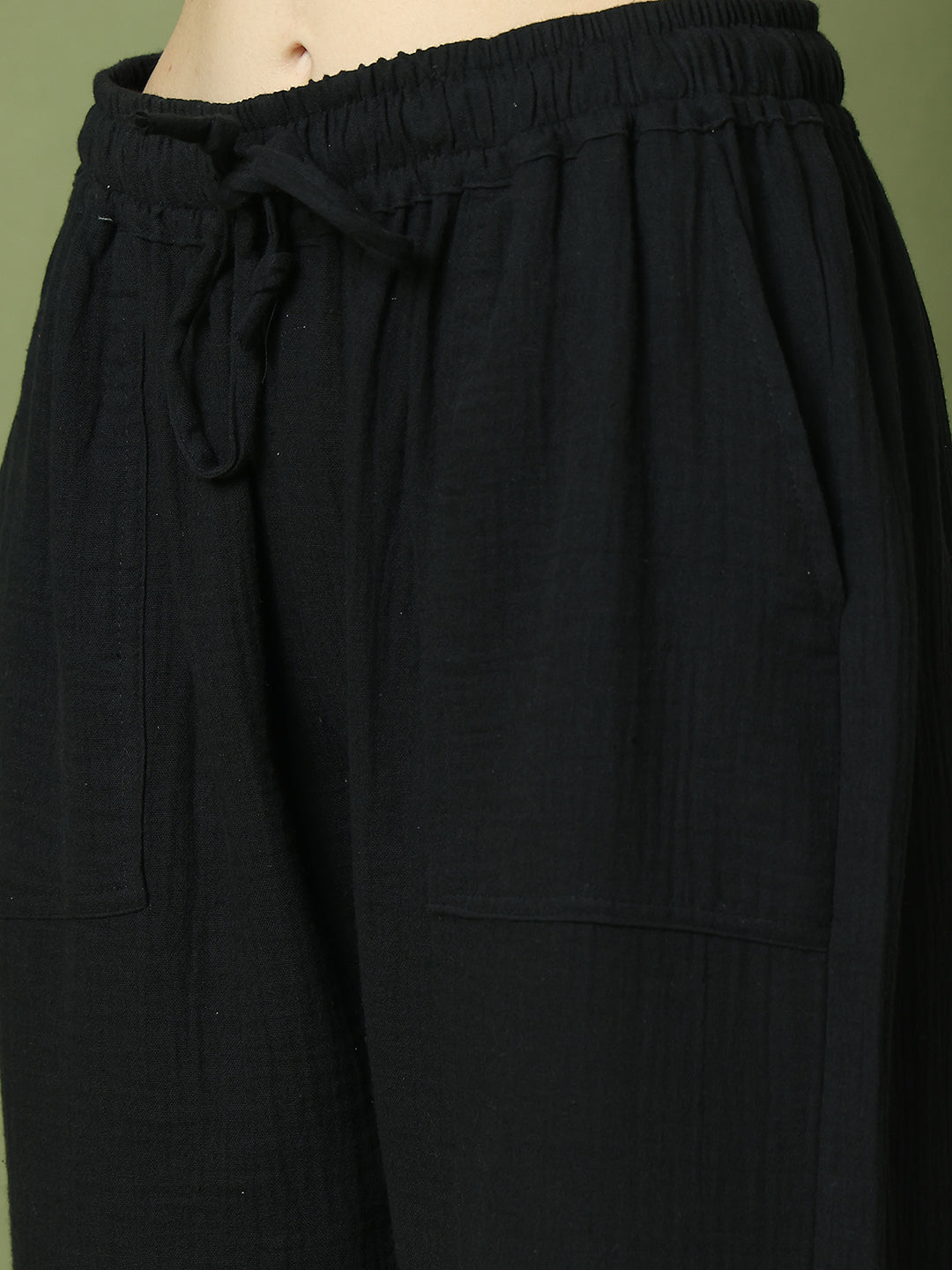 Black Double Cloth Cotton Lounge Pant