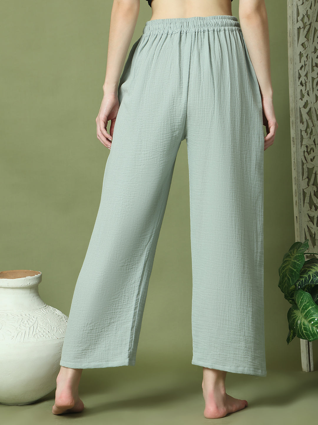 Sage Green Double Cloth Cotton Lounge Pant