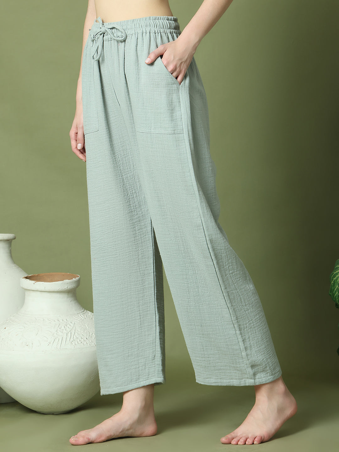 Sage Green Double Cloth Cotton Lounge Pant
