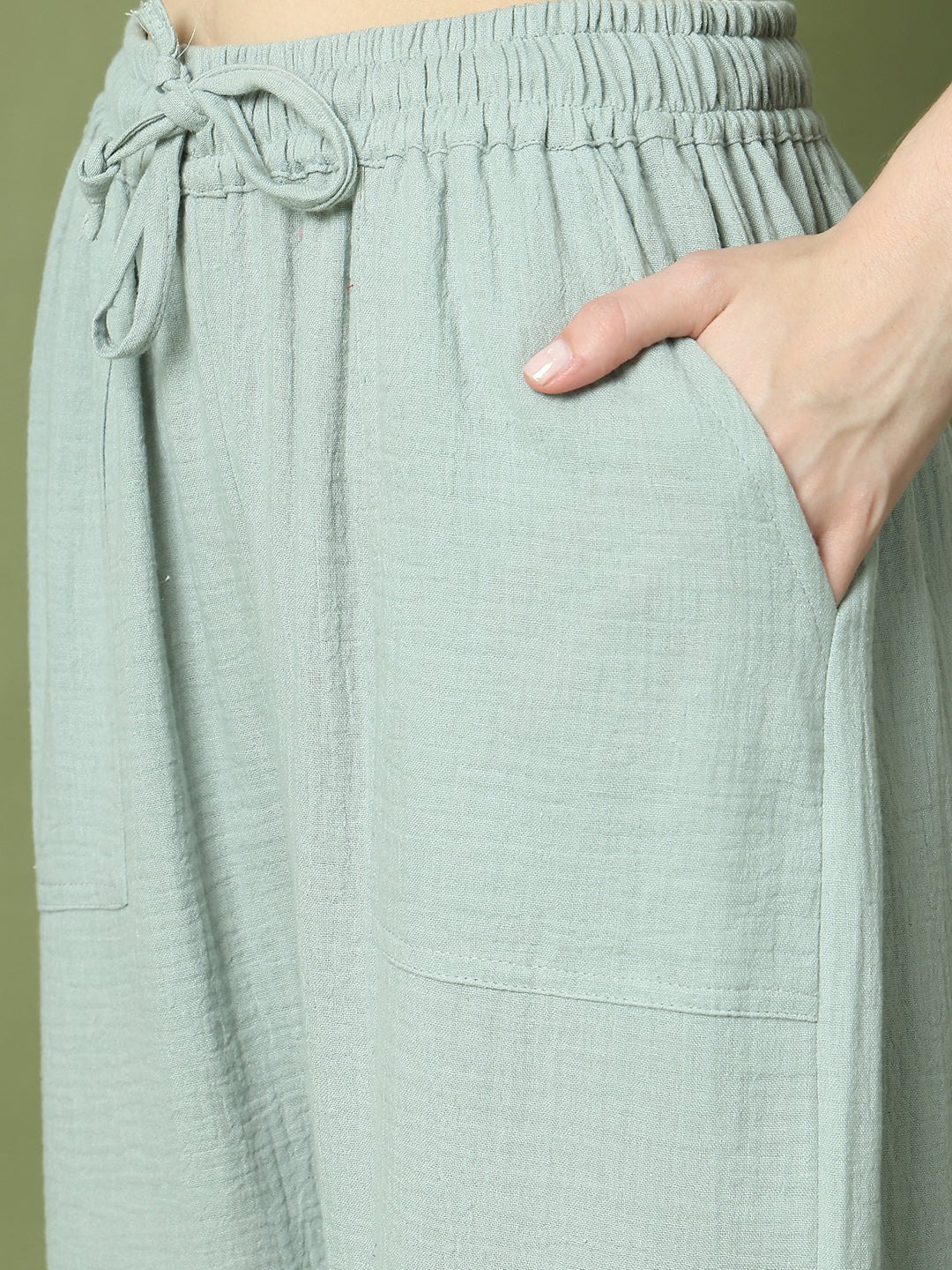 Sage Green Double Cloth Cotton Lounge Pant