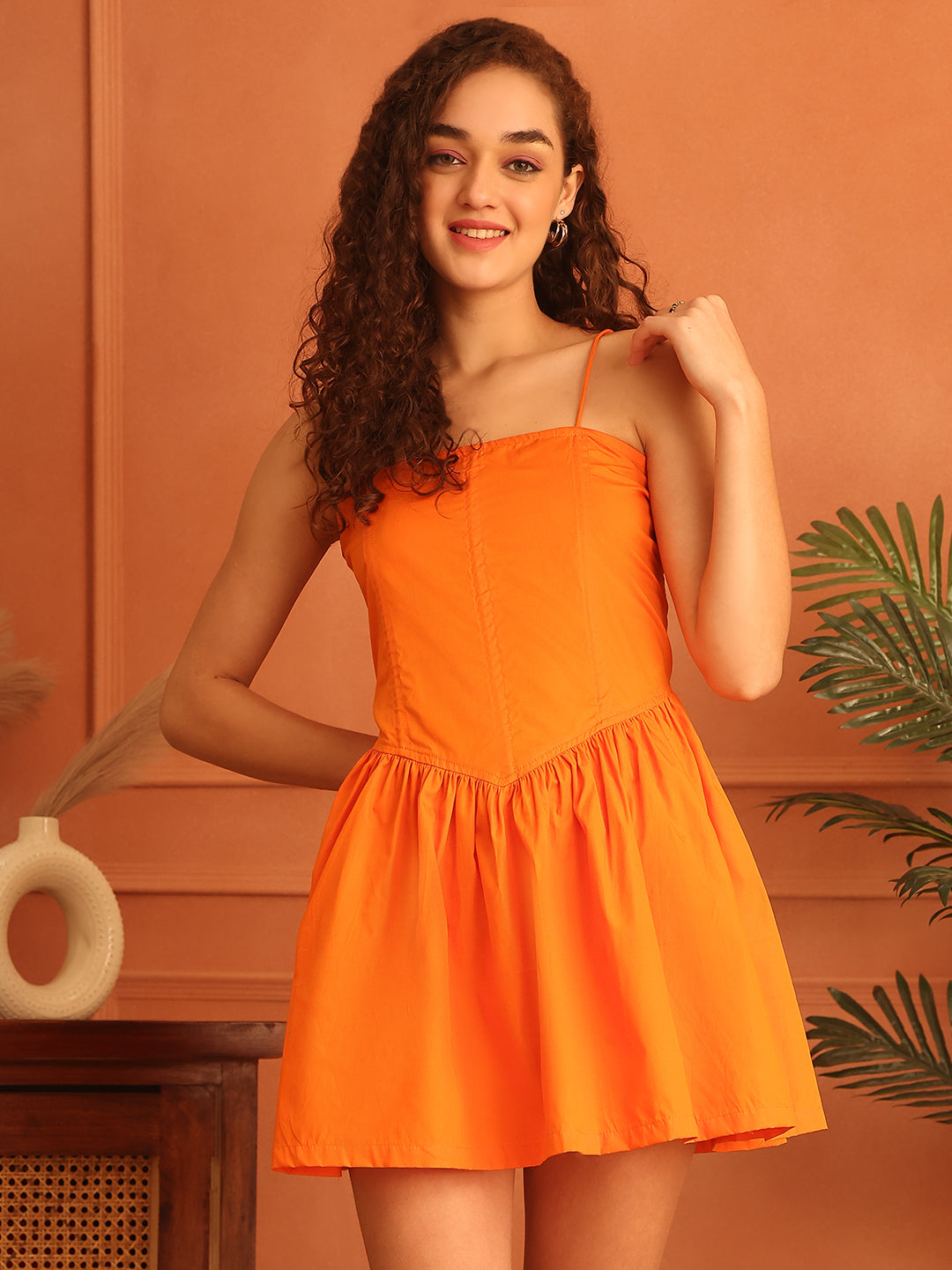 Sour Orange Cotton Corset Dress