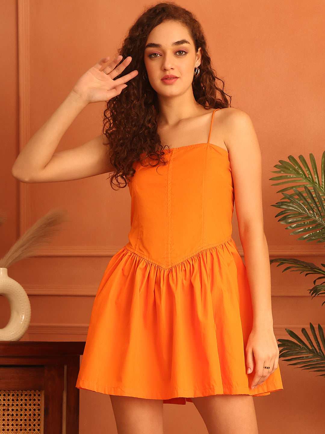 Sour Orange Cotton Corset Dress