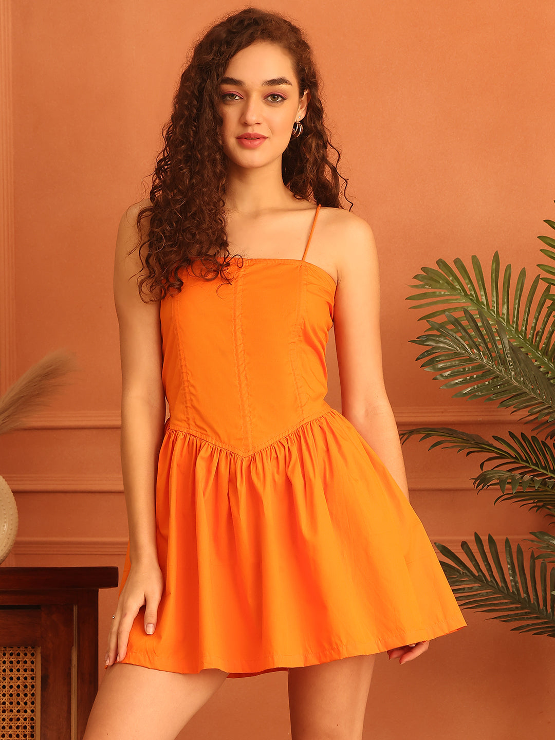 Sour Orange Cotton Corset Dress