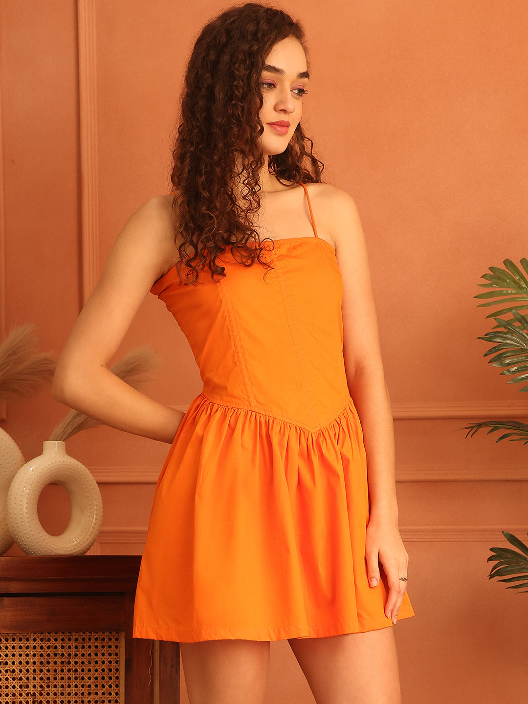 Sour Orange Cotton Corset Dress