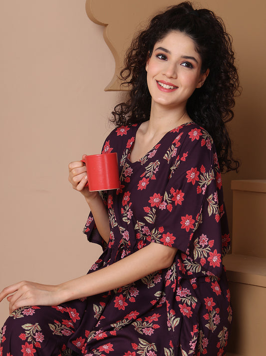 Purple Boota Rayon Kaftan