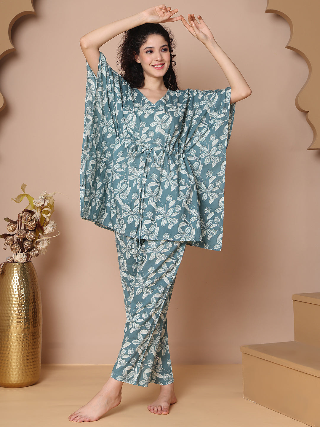 Rama Floral Jaal Cotton Kaftan