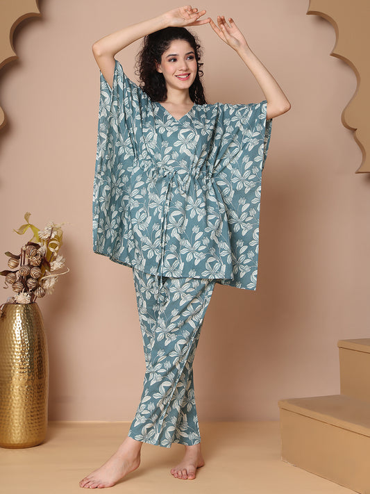 Rama Floral Jaal Cotton Kaftan