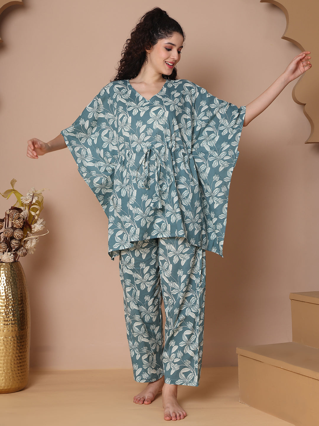 Rama Floral Jaal Cotton Kaftan