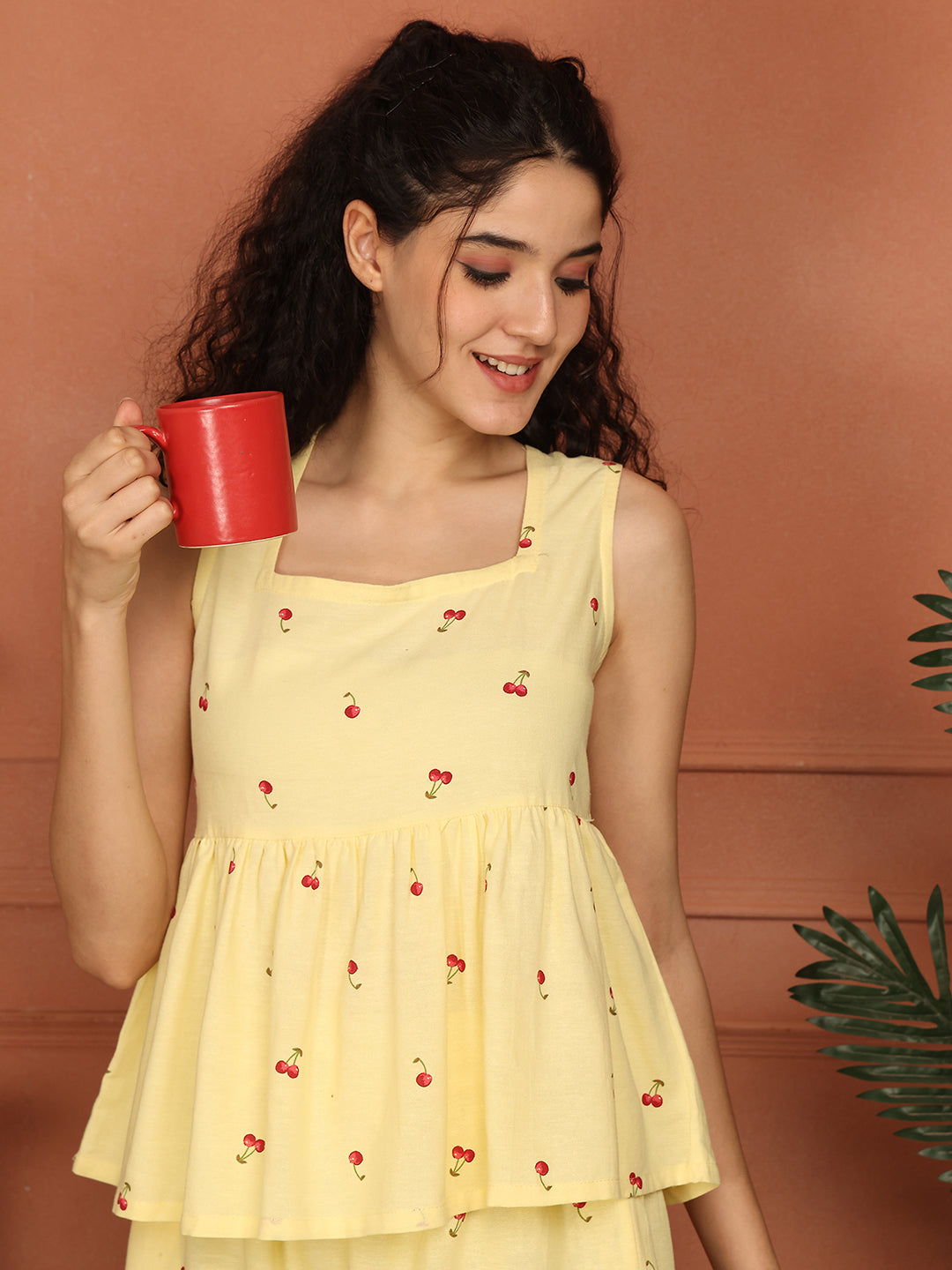 Lemon Cherry Peplum Co-ord Set