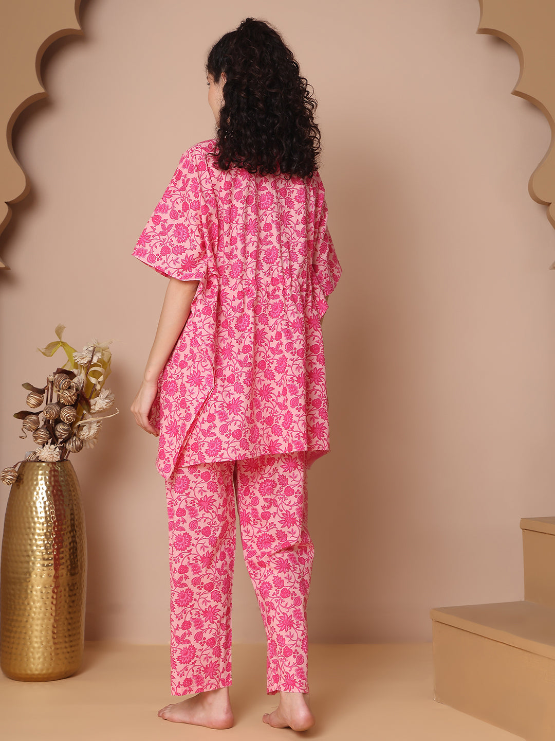 Gulabi Jaal Cotton Kaftan