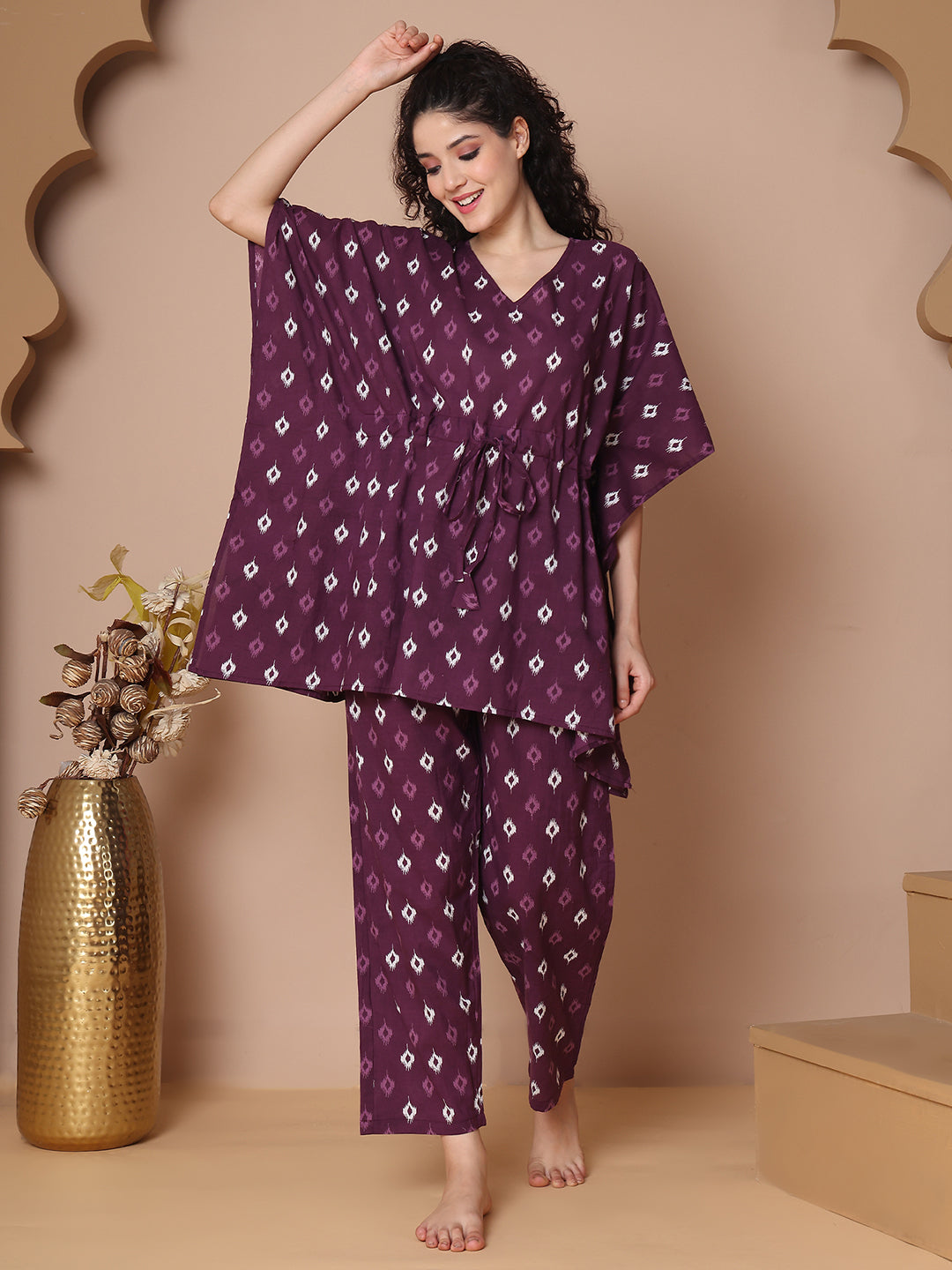 Purple Ikkat Cotton Kaftan