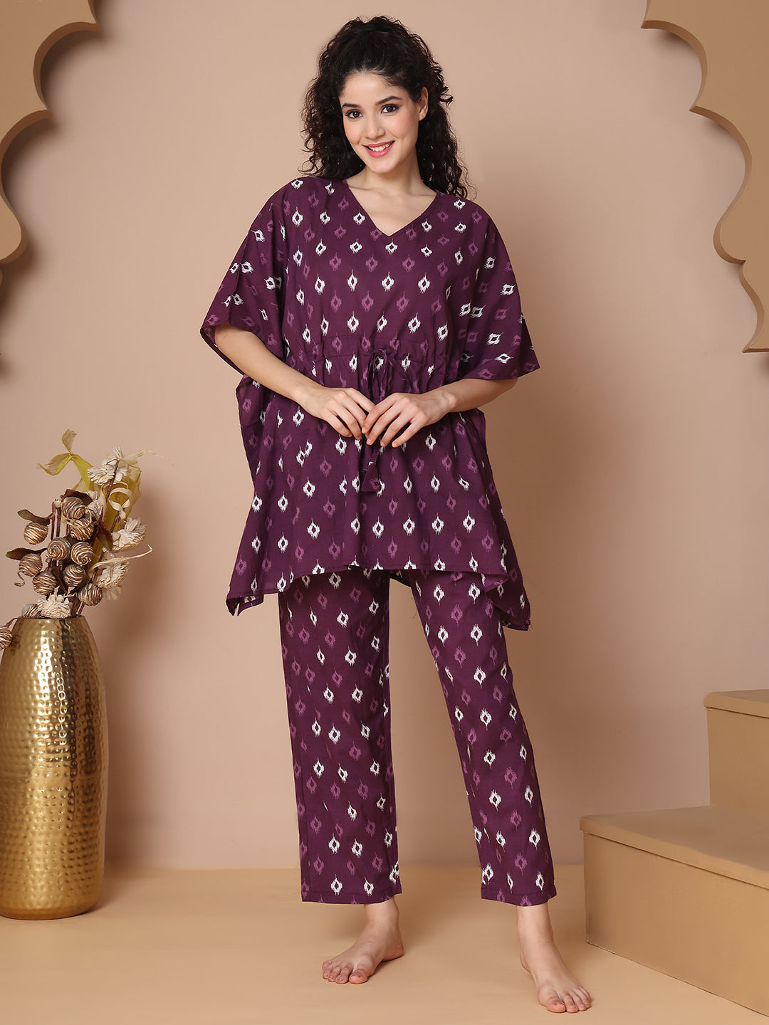 Purple Ikkat Cotton Kaftan