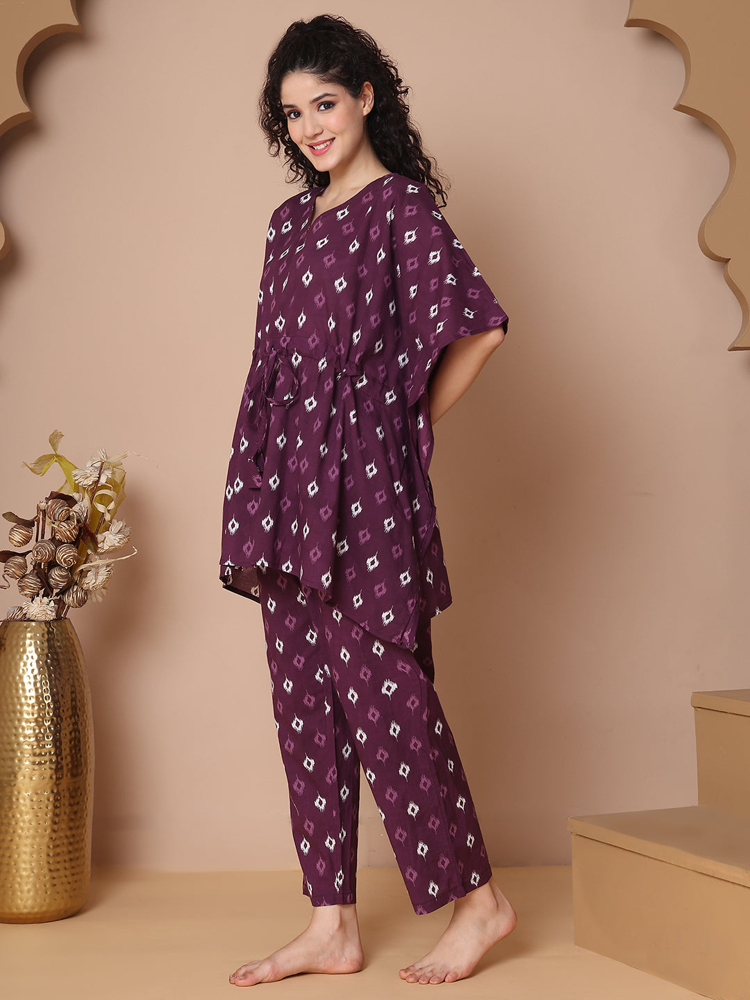 Purple Ikkat Cotton Kaftan