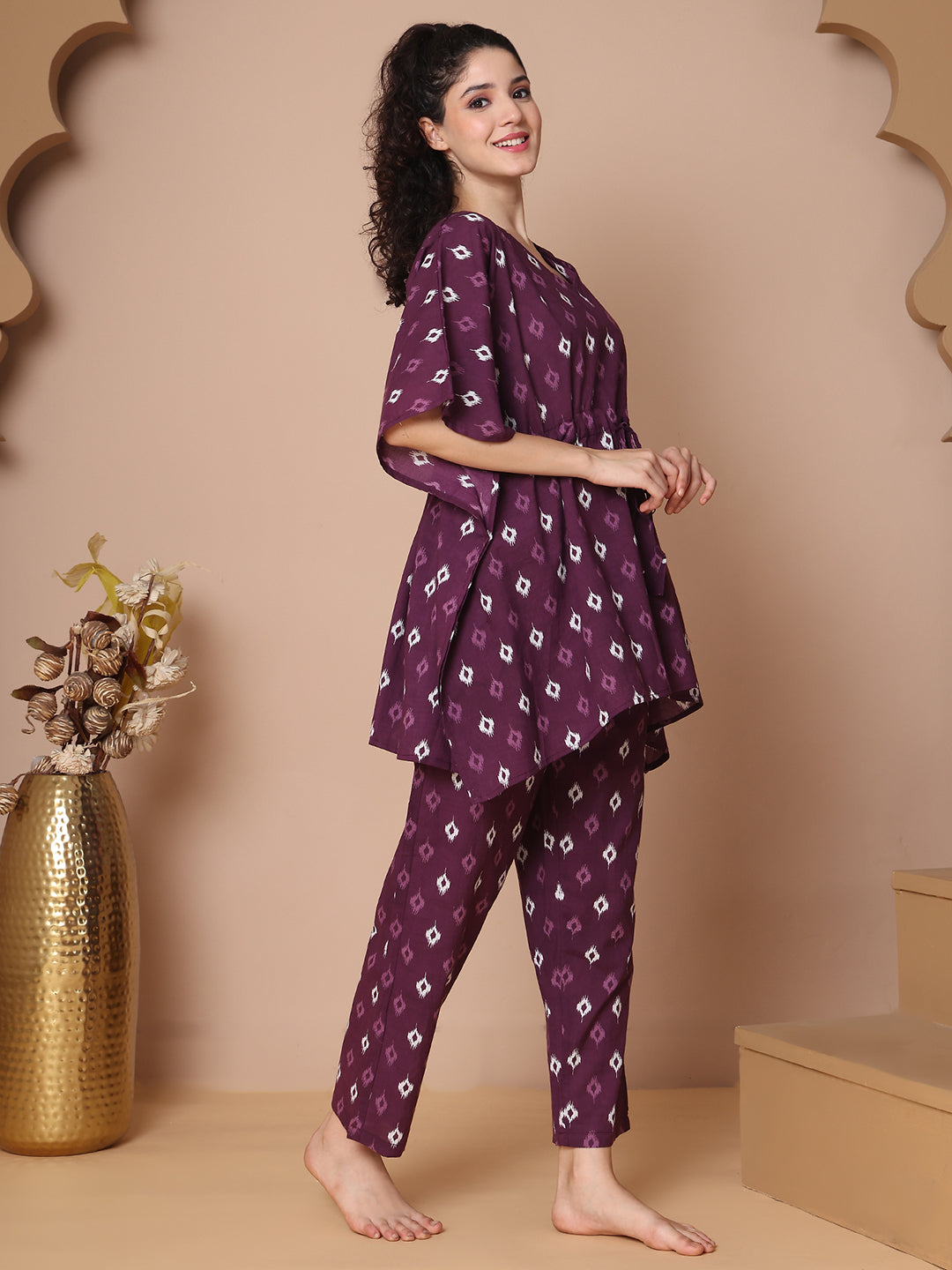 Purple Ikkat Cotton Kaftan