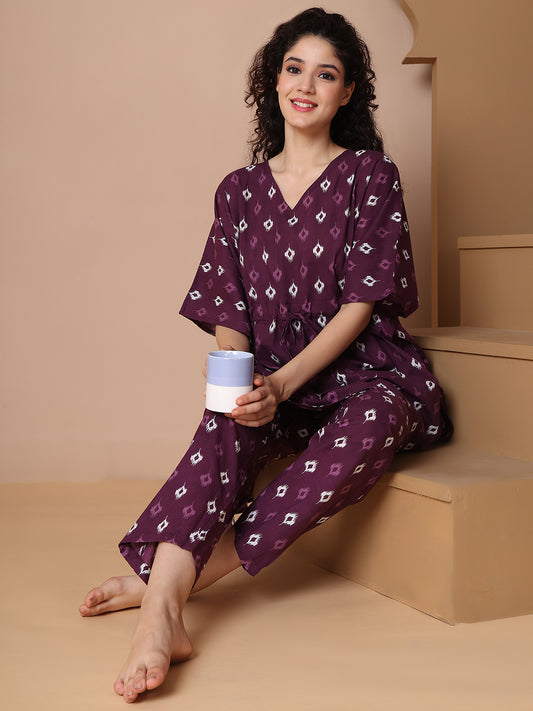 Purple Ikkat Cotton Kaftan