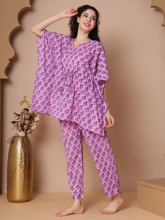 Lavender Booti Motif Cotton Kaftan