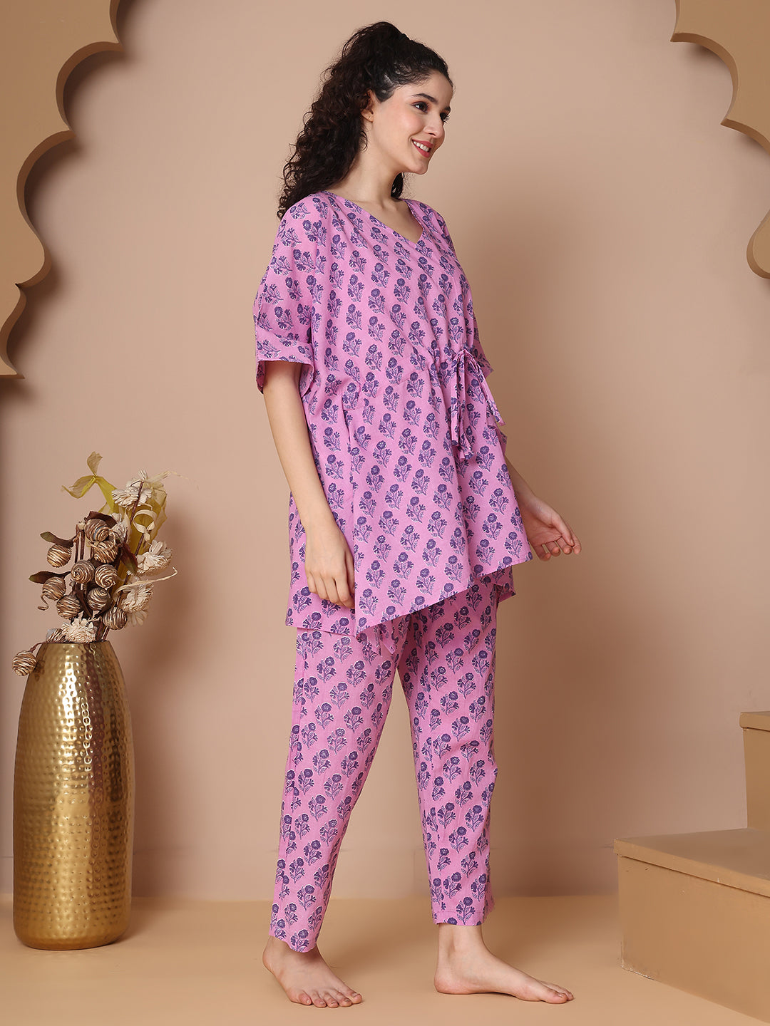 Lavender Booti Motif Cotton Kaftan