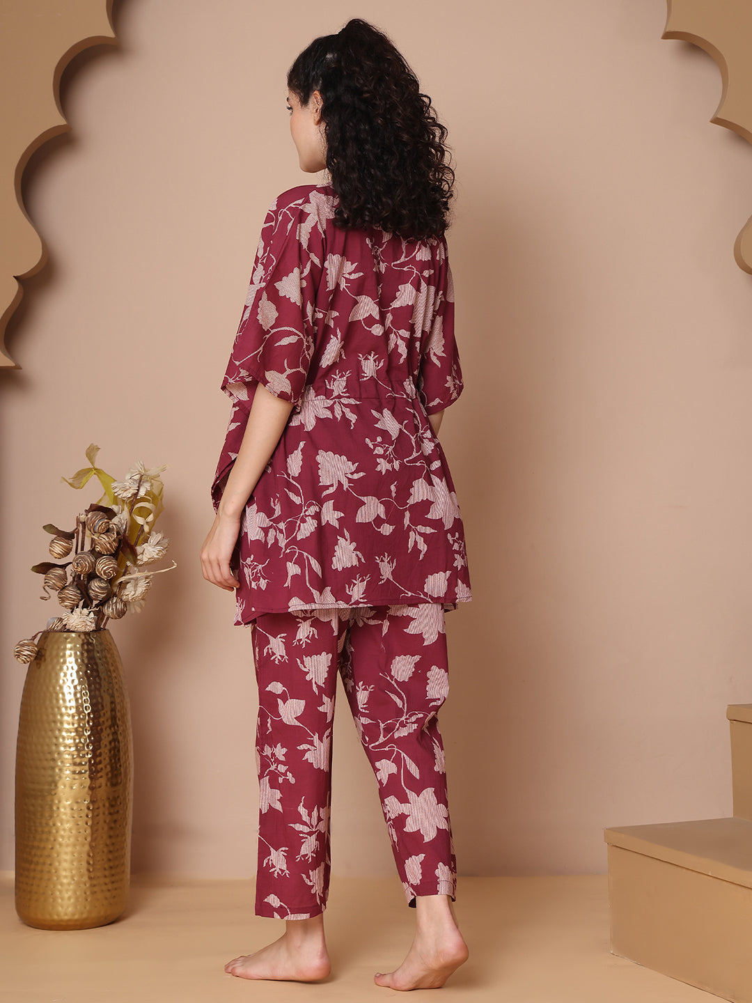 Burgundy Jaal Cotton Kaftan