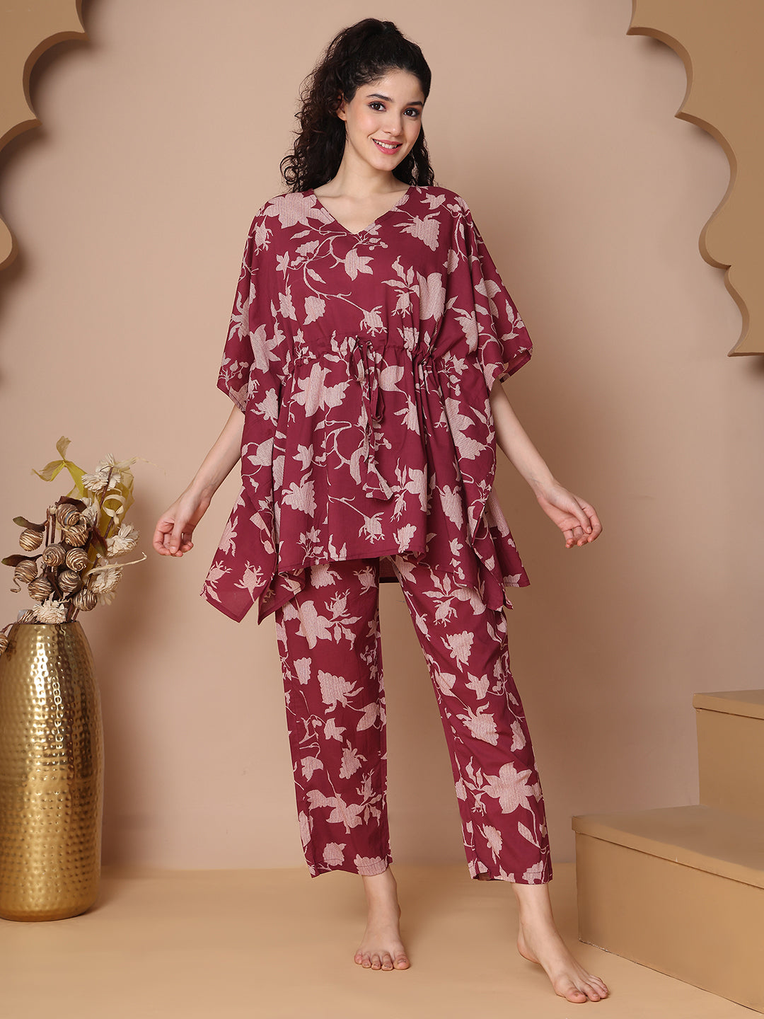 Burgundy Jaal Cotton Kaftan
