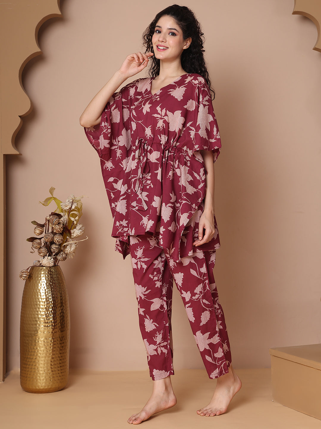 Burgundy Jaal Cotton Kaftan