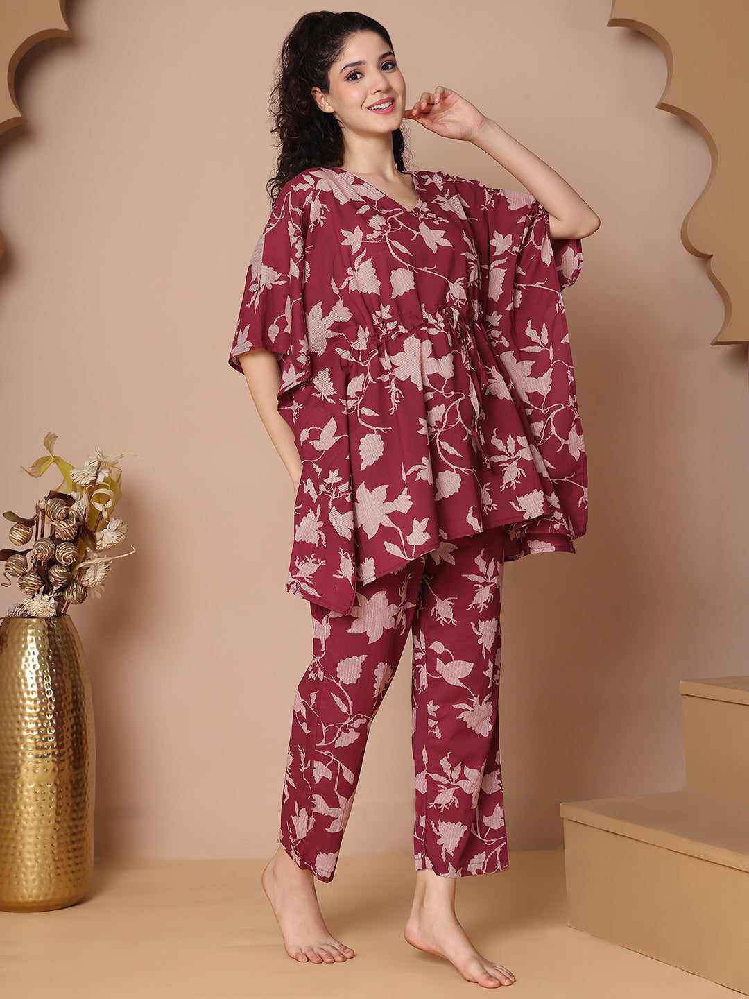 Burgundy Jaal Cotton Kaftan