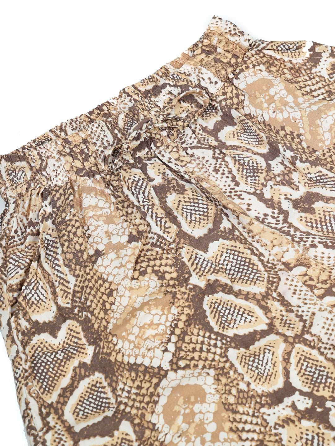 Beige Printed Top And Shorts Set