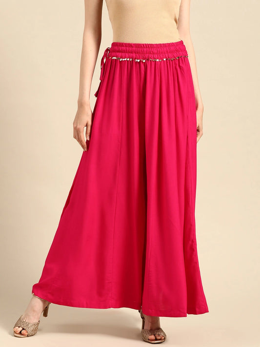 Pink rayon double flared palazzo