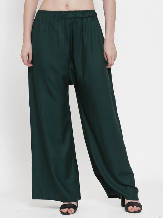 Dark Green Solid Rayon Palazzo