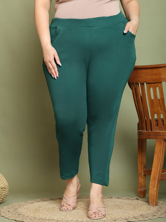 Bottle Green Woolen Plus Pocket Pant