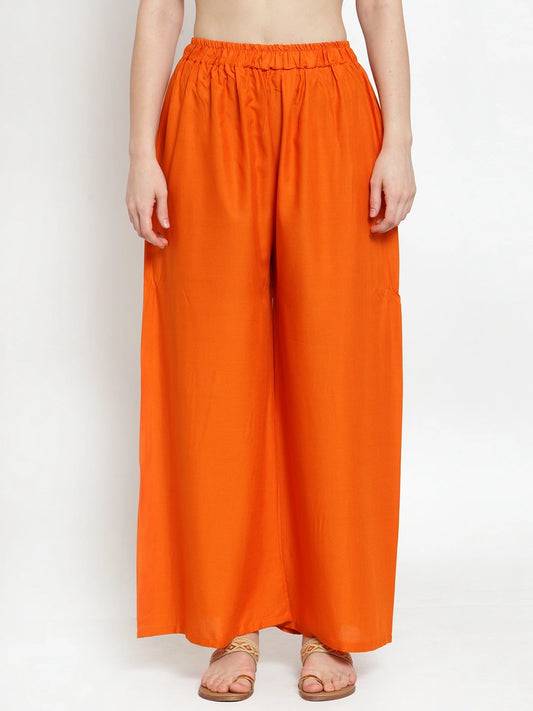Rust Orange Solid Rayon Palazzo