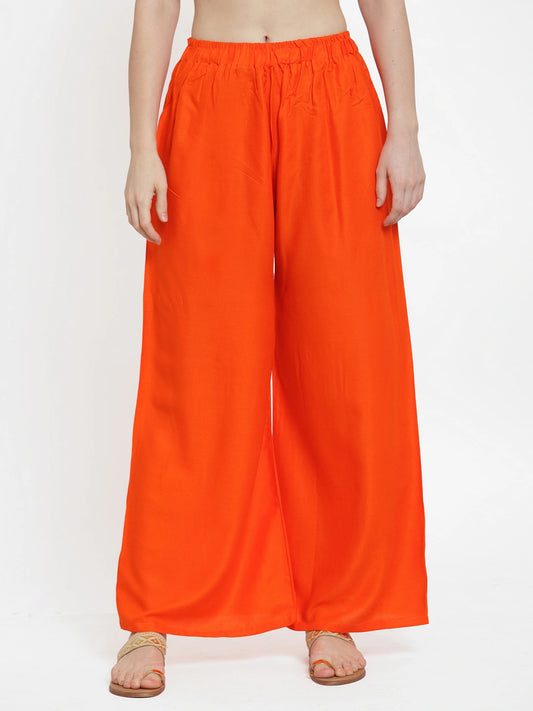 Dark Orange Solid Rayon Palazzo