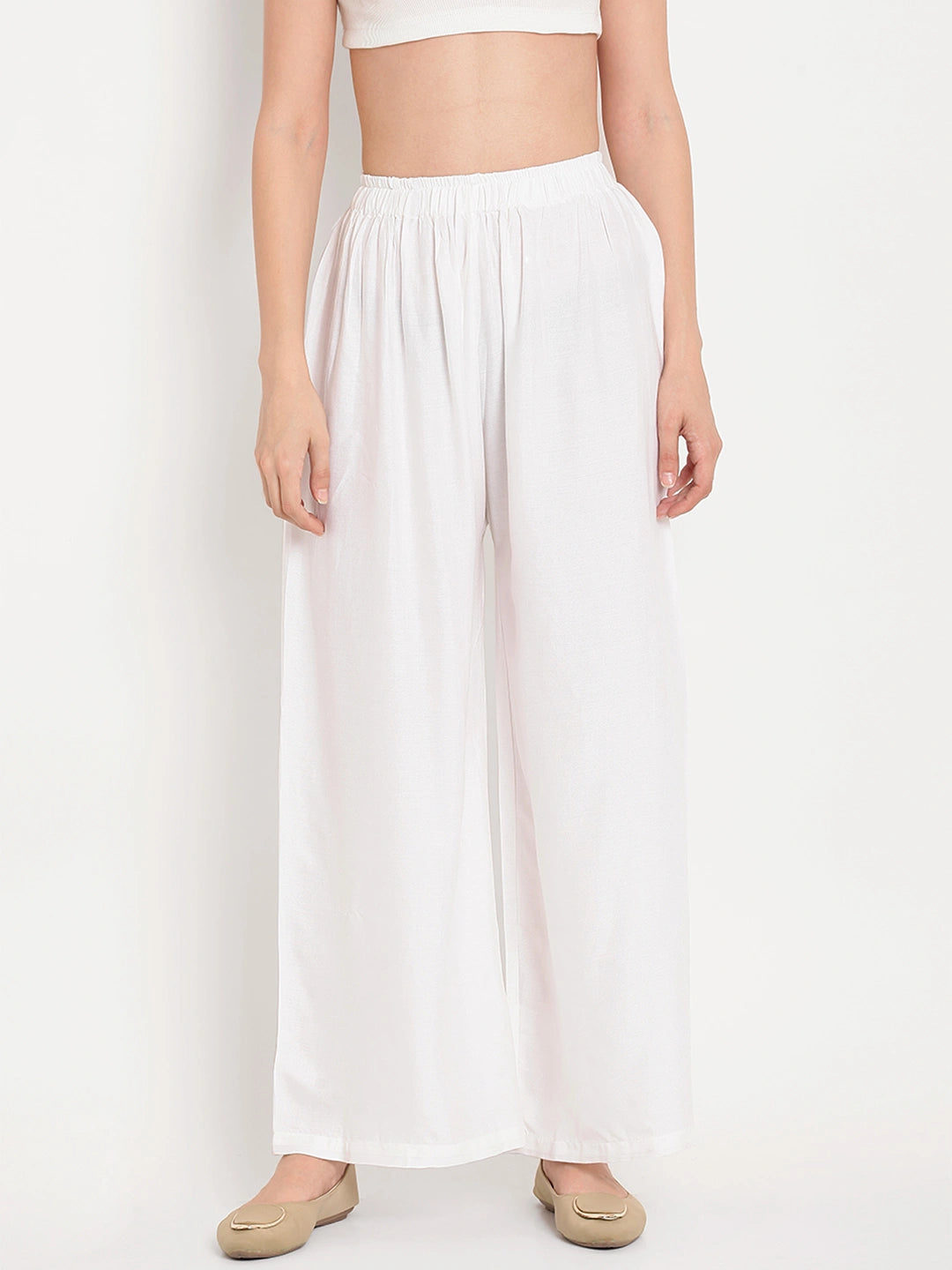 White Solid Rayon Palazzo
