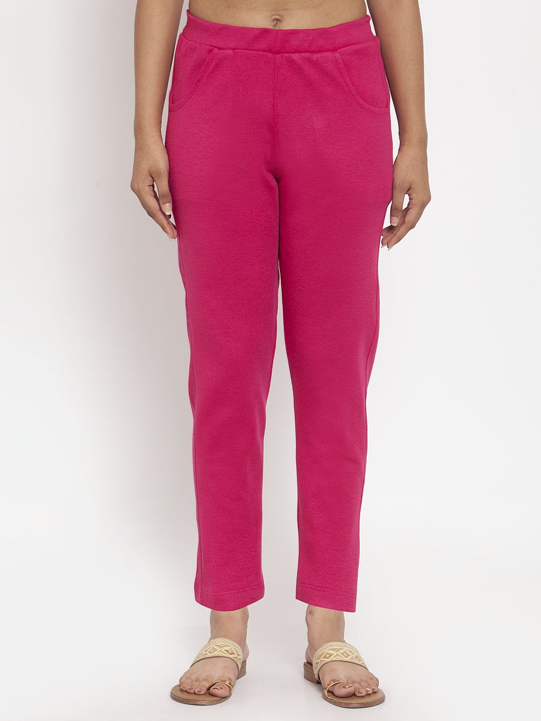Dark Pink Woolen Pocket Pant