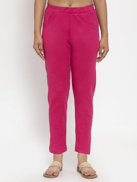 Dark Pink Woolen Pocket Pant