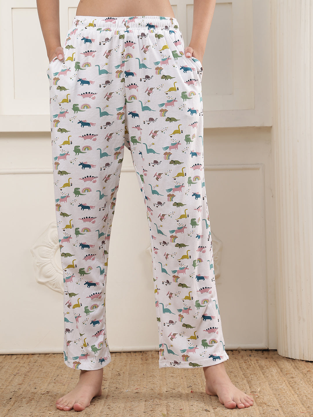 Multi dinosaur Printed Cotton Lounge Pant