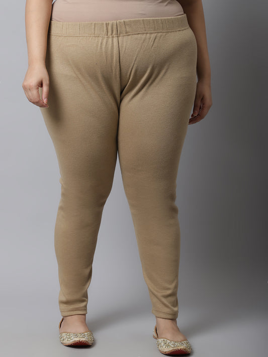Light Beige Woolen Ankle-Length Plus Legging