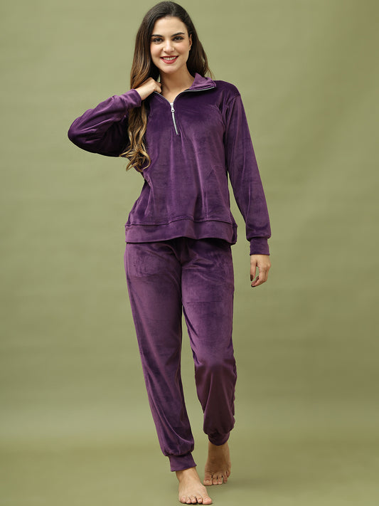 Purple Velvet Zip Lounge Set