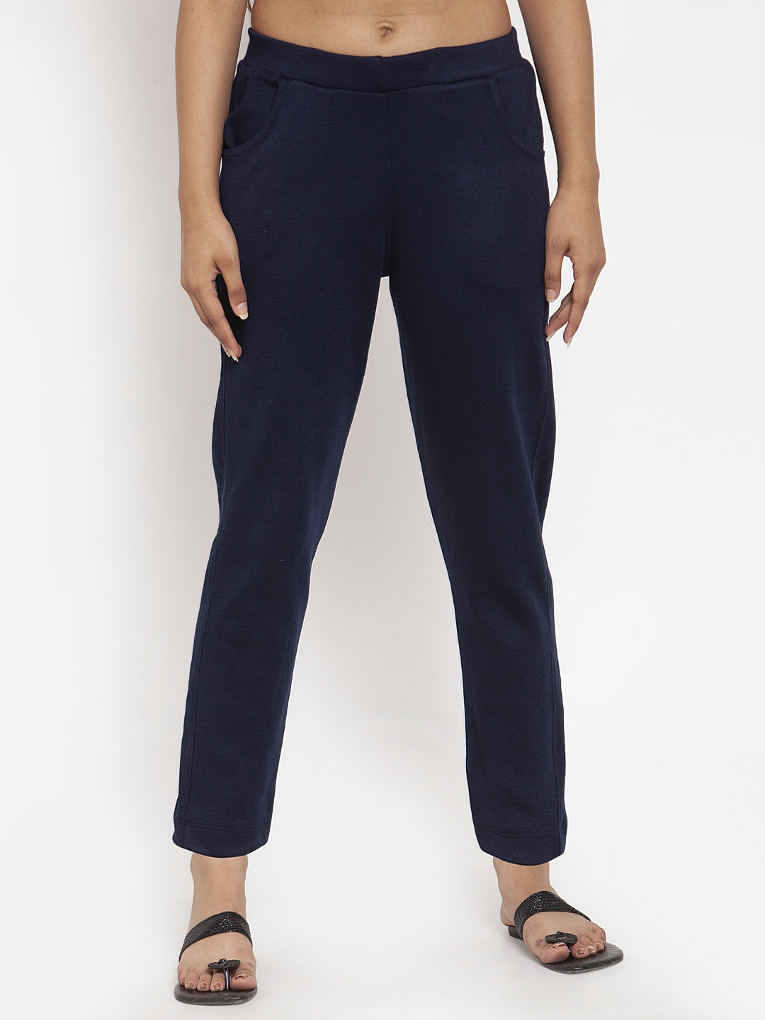 Navy Blue Woolen Pocket Pant