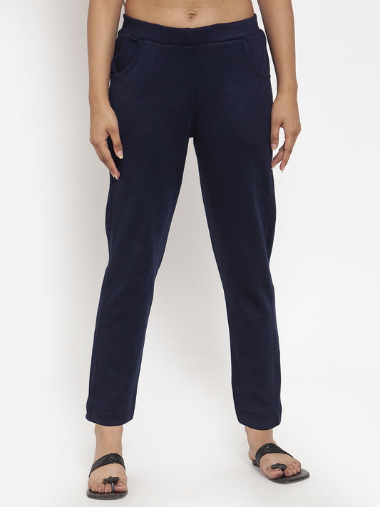 Navy Blue Woolen Pocket Pant